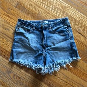 Denim Blue Frayed Hem Women's Shorts